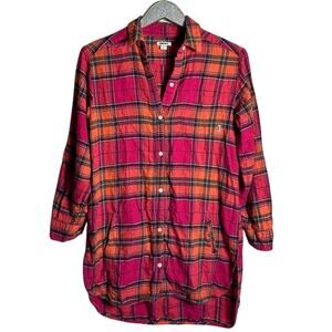 DKNY Pink & Orange Plaid Flannel Tunic